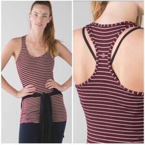Lululemon Tank Womens 4 Heathered Bordeaux Striped Cool Racerback Athletic Gym
